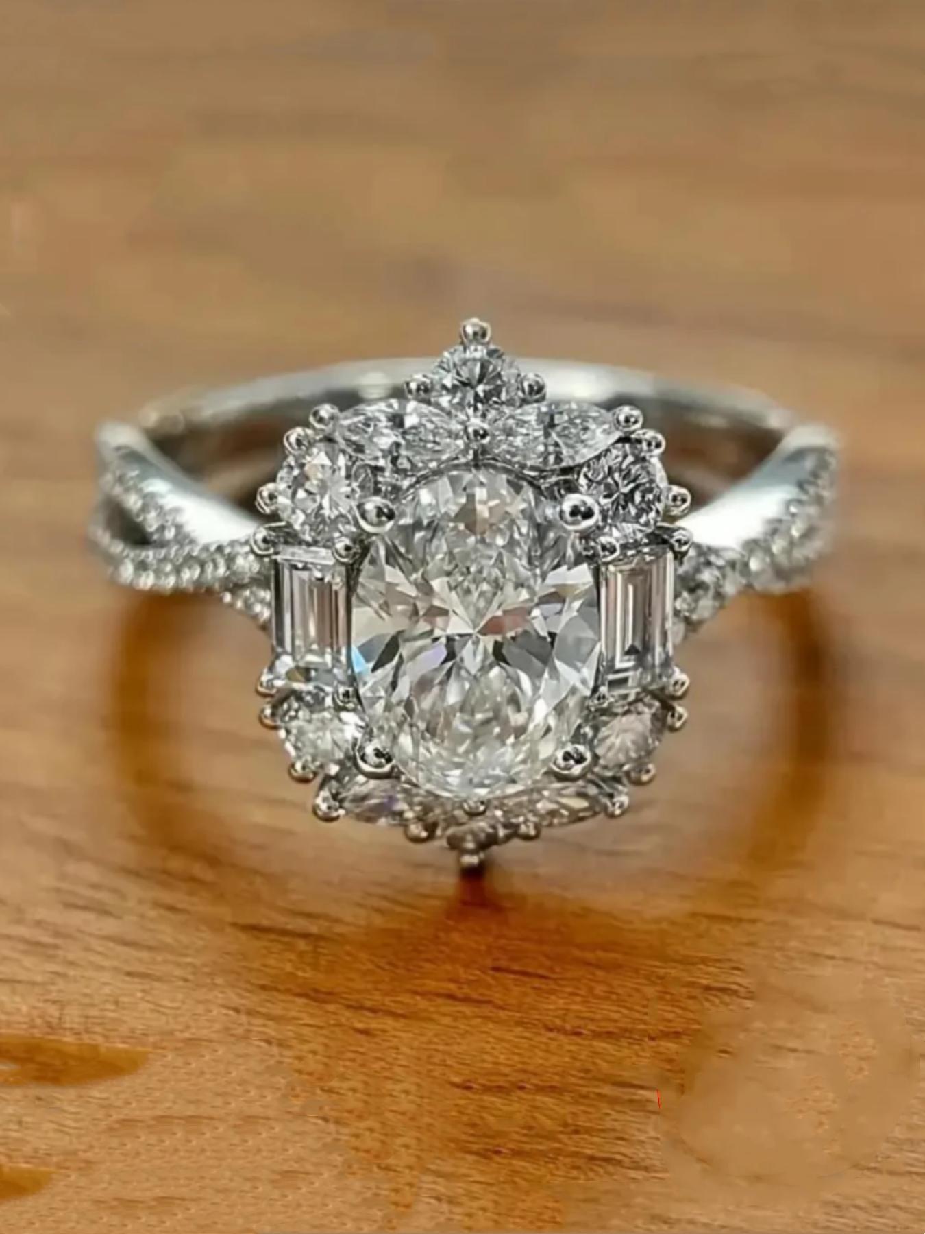 S925 Sterling Silver Elegant Oval Shaped Rhinestone Ring, Fashion Promise Ring for Women & Girls, Trendy All-match & Exquisite Clean Girl Jewelry for Birthday Gift, Solitaire Engagement Ring with Box, Bridal Engagement Ring, Wedding Engagement Ring