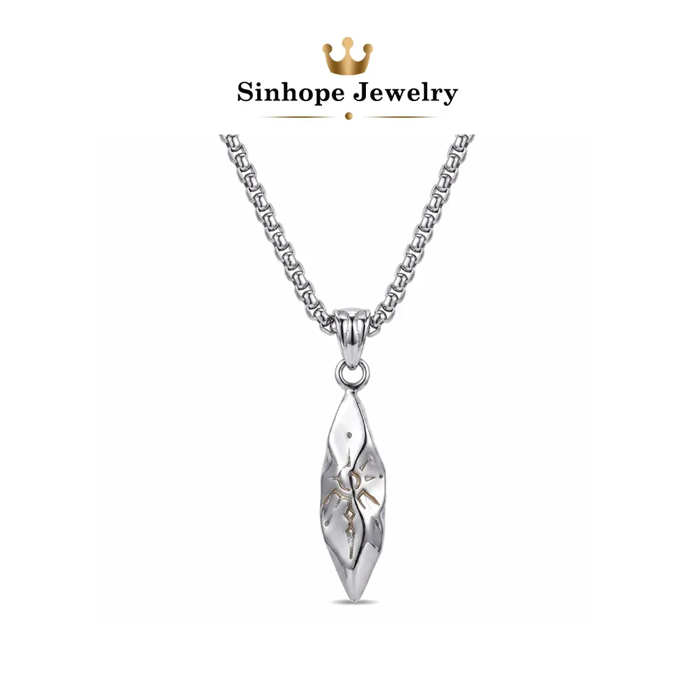 Men's Vintage Sun Symbol Dagger Pendant Necklace - 2-Tone Silver-Gold Stainless Steel Spear Point Amulet, Punk Gothic Streetwear Jewelry, Birthday Gift Ideas for Him