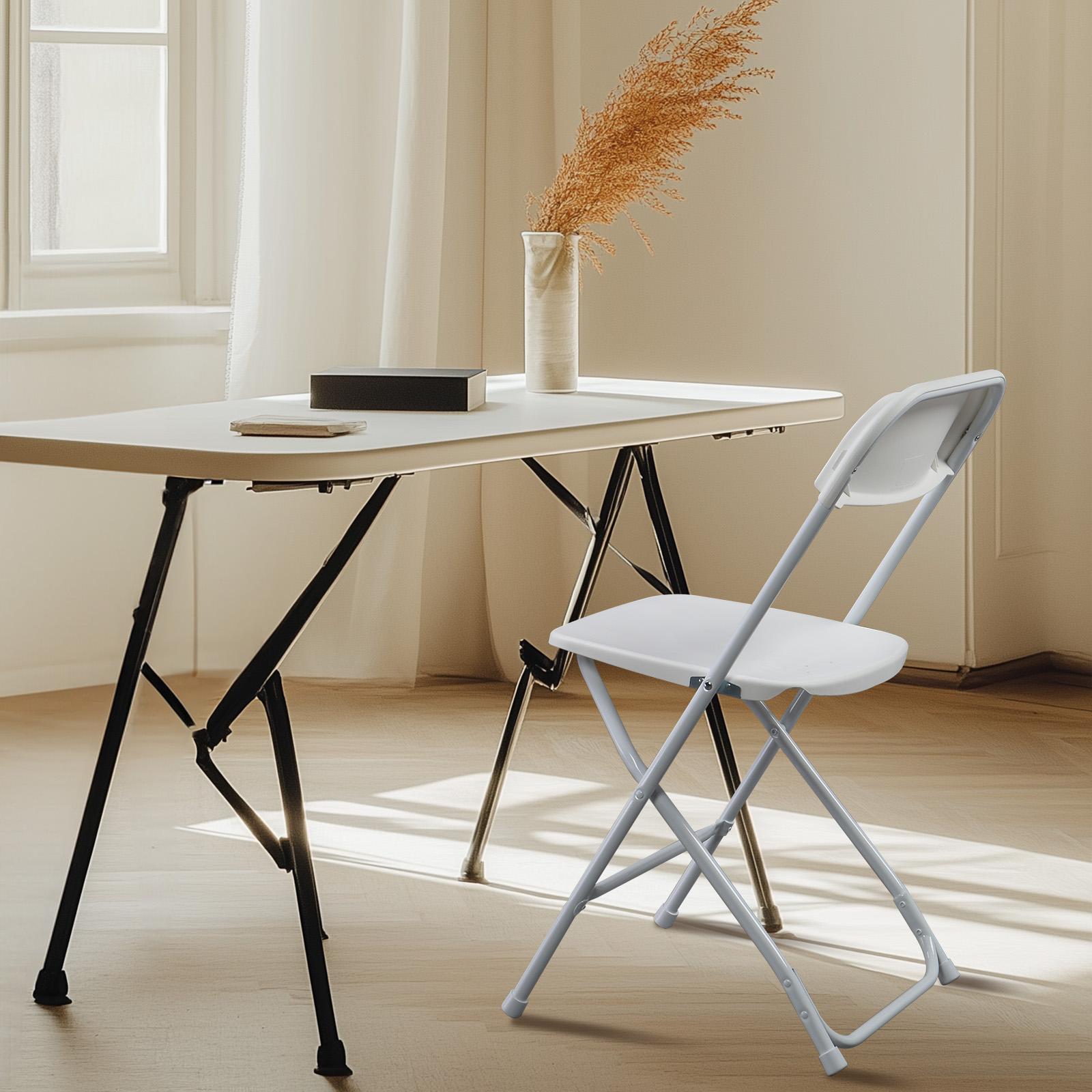 4/6/10 Pack White & Black Plastic Folding Chairs with Steel Frame, 350lb Capacity, Stackable & Portable for Indoor/Outdoor Events, Office, Wedding, Party, Picnic, Kitchen, Dining"