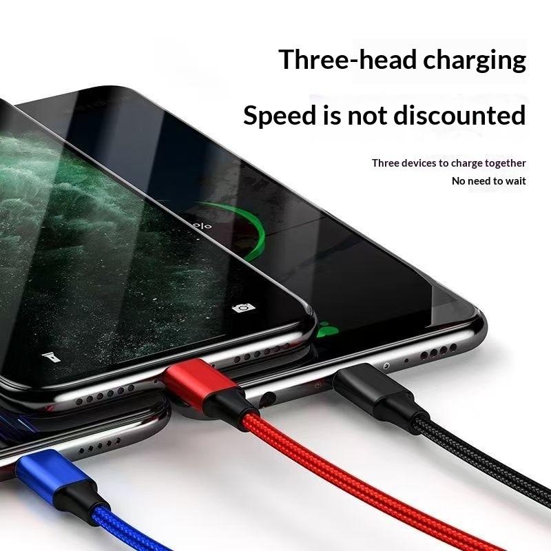 100w Four-In-One Braided Fast Charging Cable, USB Quick Phone Charger, Compatible with iPhone Oneplus Xiaomi Dual Type-C iOS Micro Interfaces