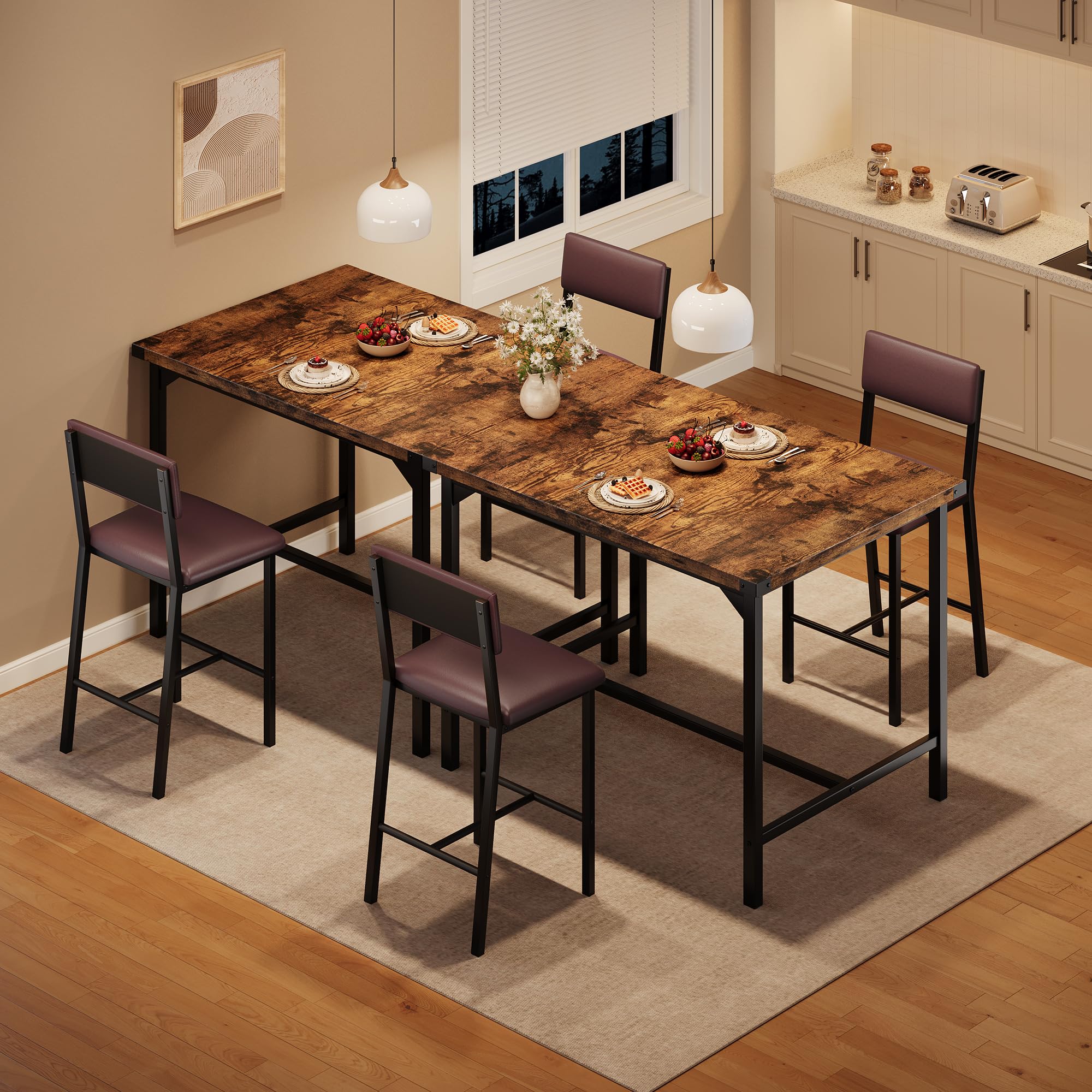 Dining Table Set for 2 w/Counter Height Table & 2 Upholstered Bar Stools, 3-Piece Kitchen Table Set with Footrest & Corner Protector, for Kitchen Room, Apartment