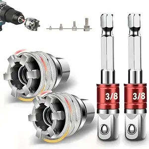 Universal Adjustable Socket Wrench Set, Multi-Function Tool with Hex Drill Adapter, Fits 10mm-19mm Nuts and Bolts, Ideal for Ratchet, Torque Wrench, and Power Drill, 2 Pieces
