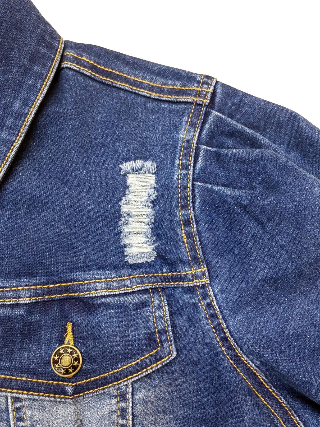 High Elasticity Denim Jacket with Fitted Design, Casual Plain Ripped Style for All Seasons, Long Sleeve Women's Outerwear Coats