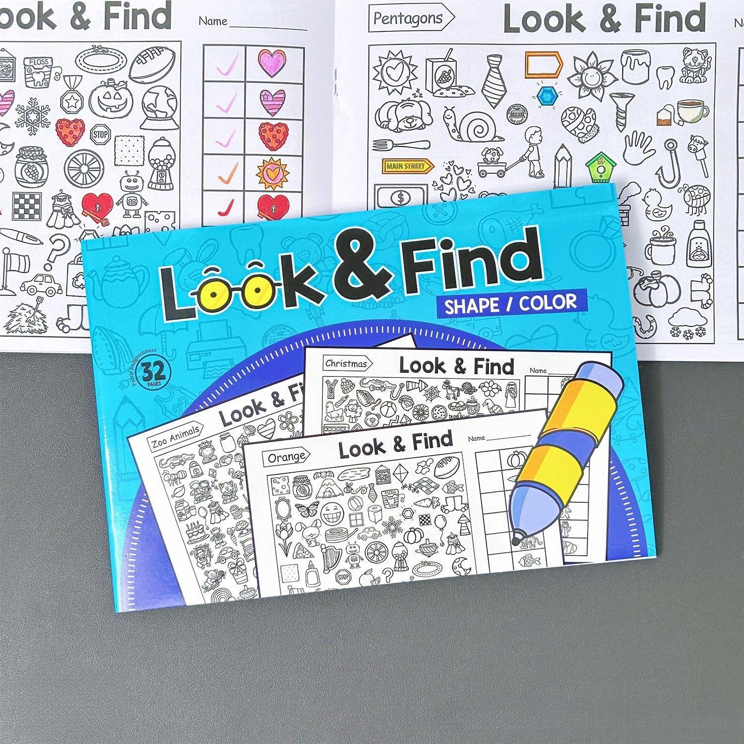 Look and Find Book for Kids, Fun Coloring and Drawing Activity Book, Quiet Time Picture Book, Unisex Art Workbook