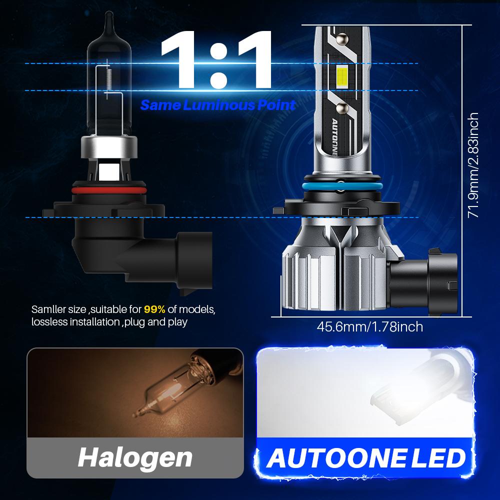 AUTOONE 9005/HB3 9006 H11 Bulbs Headlight Lights, 60W Super Bright 6000K Cool White, 1:1 Design, Plug and Play, LED Car Lights, Bulbs Kit, E3 Series Pack of 2 AUTOONE 9005/HB3 9006 H11 Bulbs Headlight Lights, 60W Super Bright 6000K Cool White, 1:1 Design, Plug and Play, LED Car Lights, Bulbs Kit, E3 Series Pack of 2