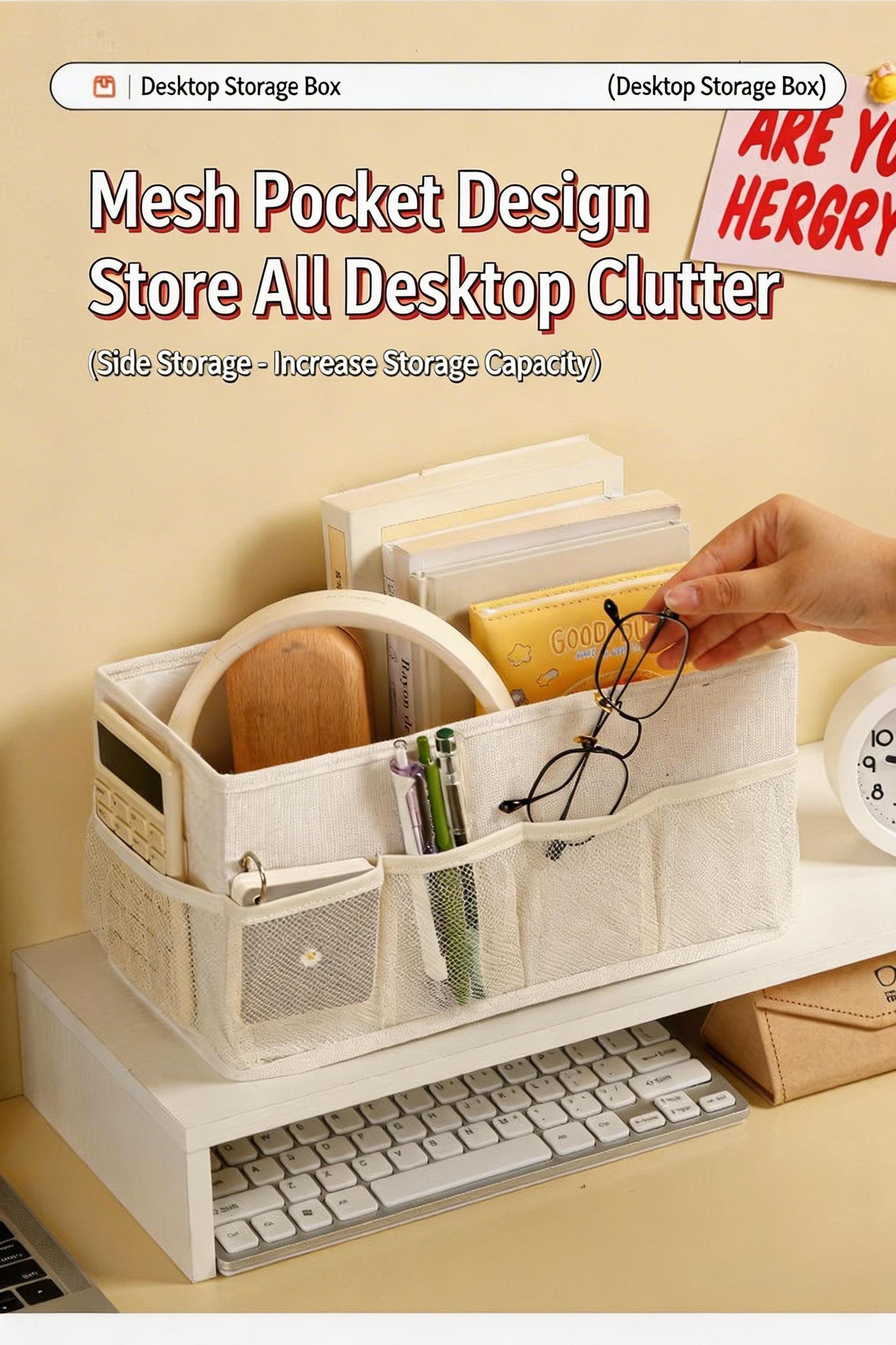 Cationic Desktop Organizer Box, Foldable Mesh Storage Bin for Cosmetics Jewelry, Solid Color Makeup Holder, Multi-Purpose Desk Tidy for Home Office