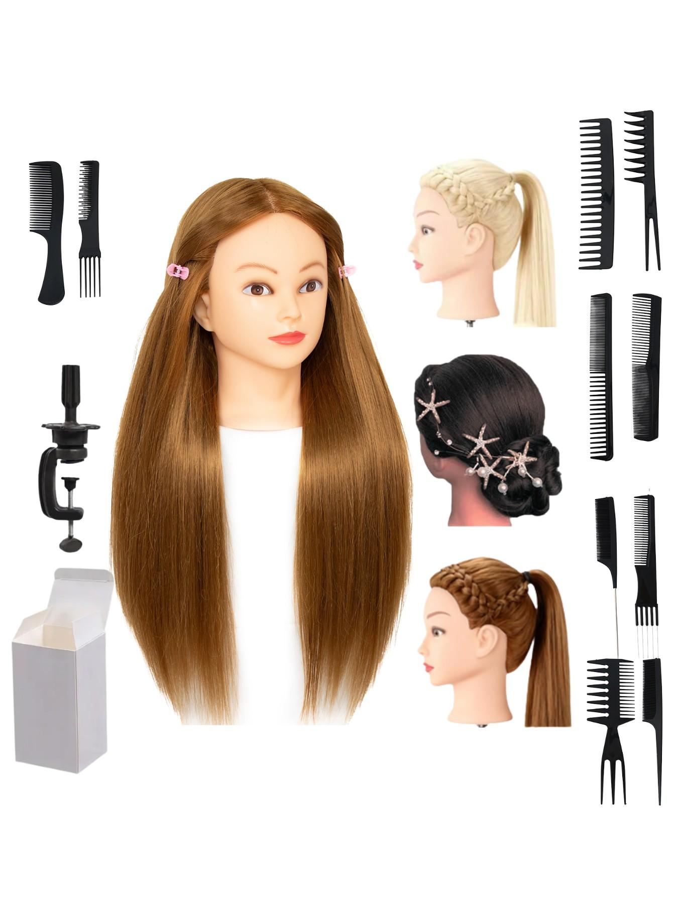 26‑28 Inch Synthetic Hair Mannequin Head 3 Colors Available Light Skin Tone Female Training Manikin Head With Table Clamp Stand And 10 Pcs Hair Comb Kit For Cosmetology Students Practicing Braids Updos And Hairstyling