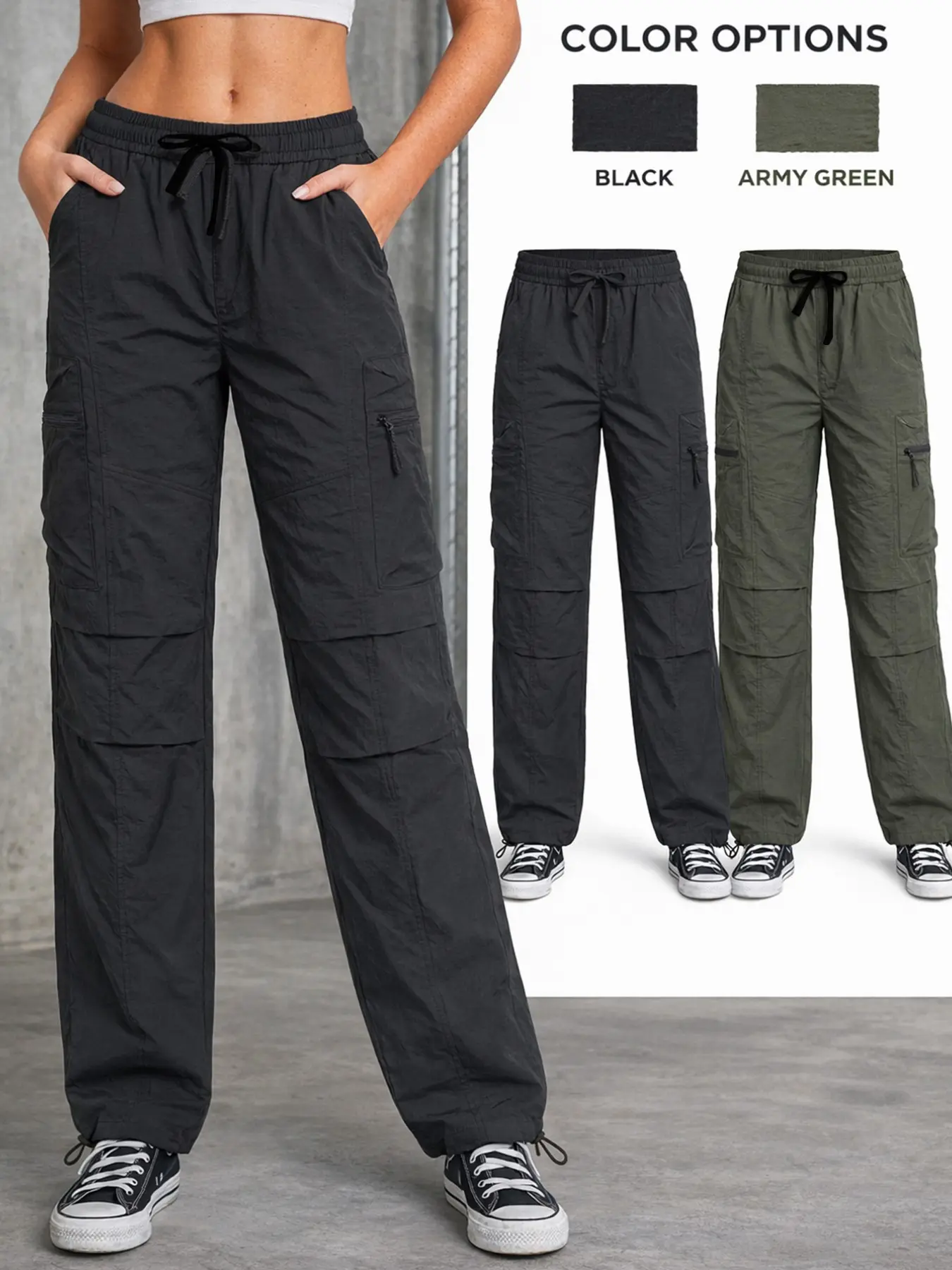 Women's Summer Hiking Pants Lightweight Quick-Dry Long Pants, Zipper Multi-Pocket Design, Adjustable Drawstring Hem, Breathable Outdoor Soft Shell Material, Outdoor Sports Trousers