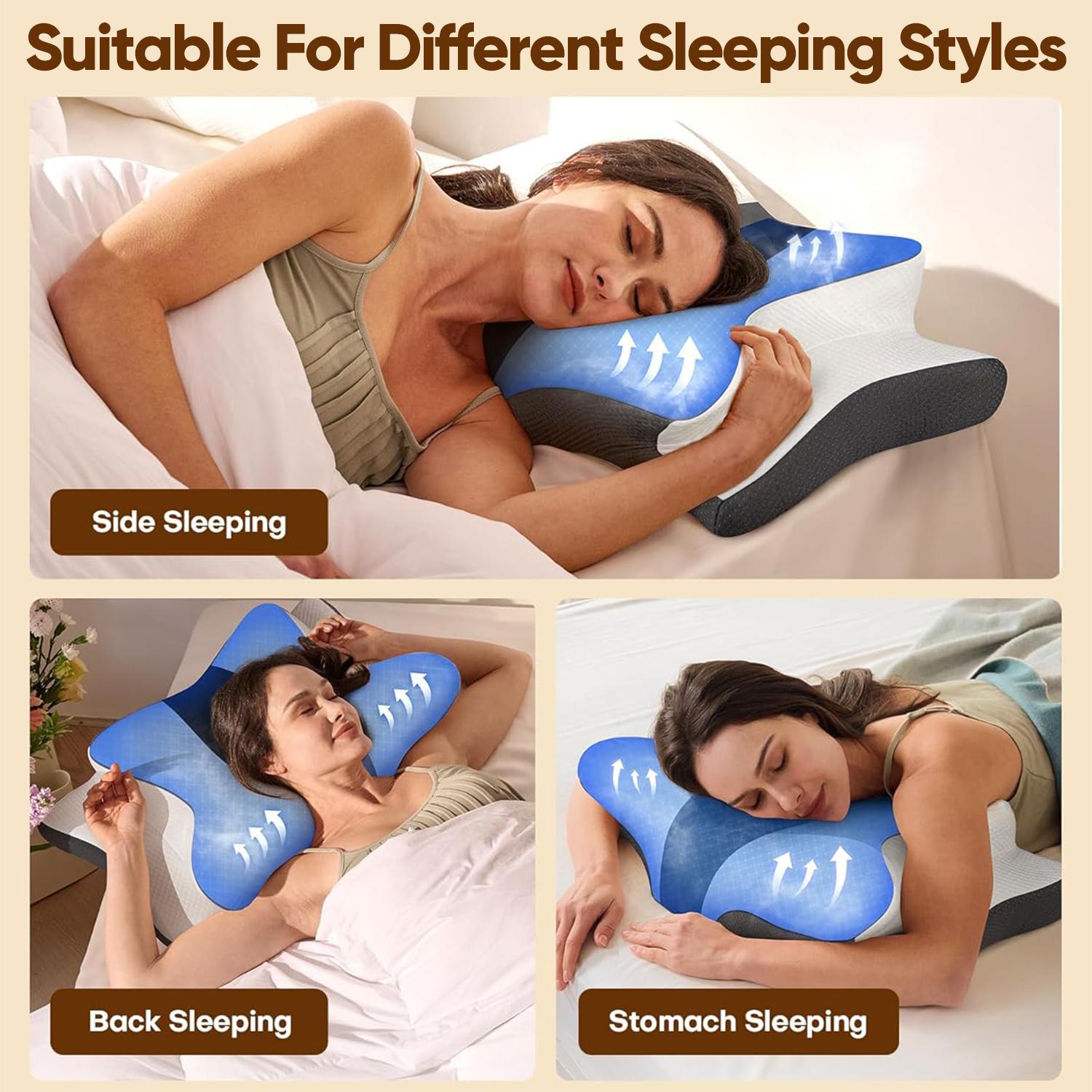 Sleep guru-recommended neck pillow, side sleeper pillow, contoured ergonomic memory foam pillow for back and stomach sleepers, two height options, zoned contour design