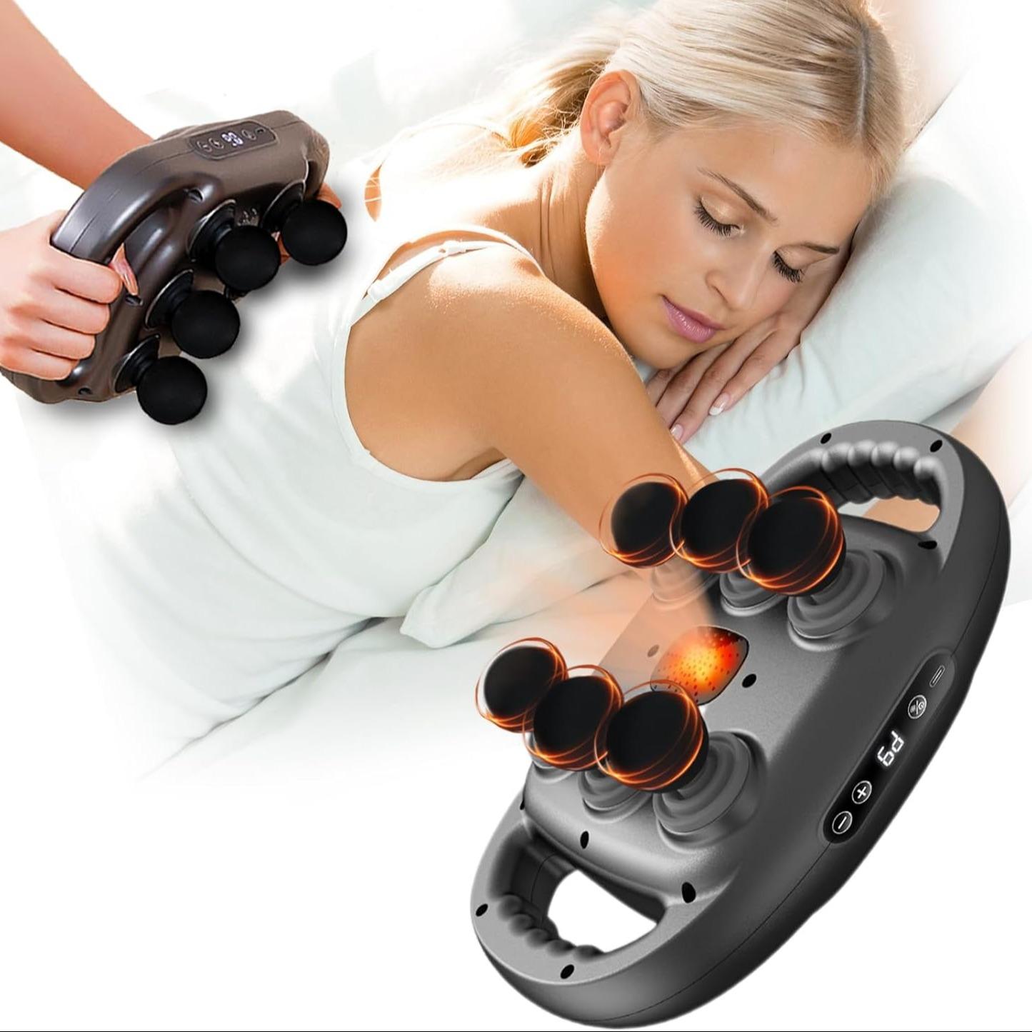 6-head Back Massager, 9-speed Adjustment Muscle Massager with Red Light Heating, Professional Muscle Massage Tool for Home & Travel