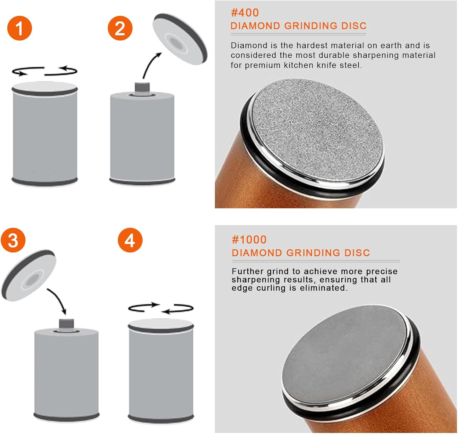 Rolling knife sharpener set with diamond and ceramic discs, 15°20°, different angles for sharp edges, suitable for any hardness of steel, wooden grips for honing knives sharpening Kitchen Gadgets