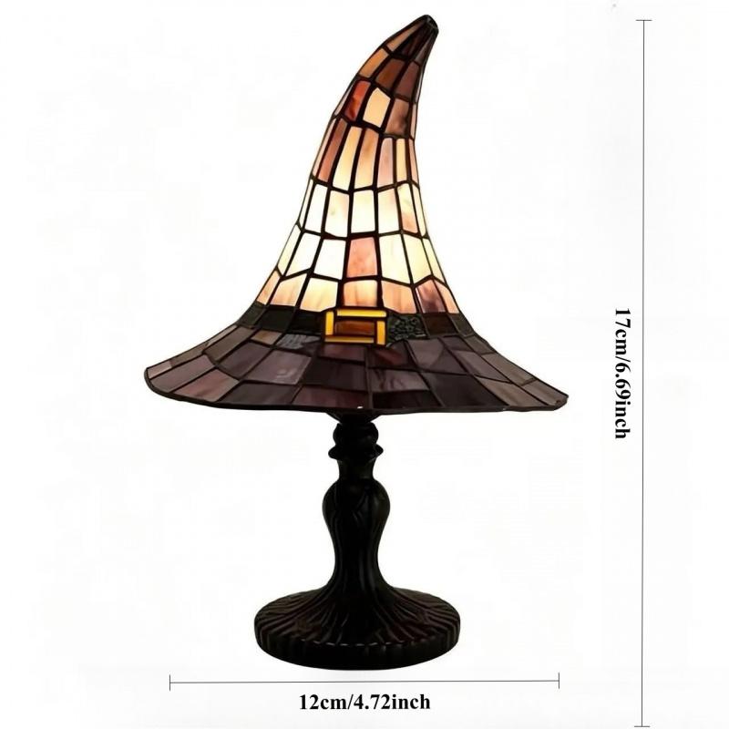 Colorful Glass Witch Hat Lamp, Handmade Vintage Resin Witch Light, USB Powered Magic Gothic Wizard Hat Nightlight, Spooky Halloween Home Decor Lamp, Bedroom and Bookshelf Decor Lamp, Decorative Lights