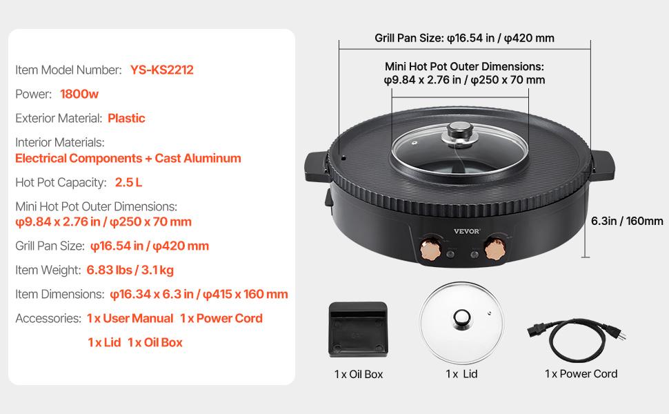 VEVOR 1800W Power 2-in-1 Electric Smokeless Hot Pot Grill, Korean BBQ Shabu Shabu with Separate Dual Temp Ctrl, Non-Stick Pan for Family Dining (2-8 People) VEVOR 1800W Power 2-in-1 Electric Smokeless Hot Pot Grill, Korean BBQ Shabu Shabu with Separate Dual Temp Ctrl, Non-Stick Pan for Family Dining (2-8 People)
