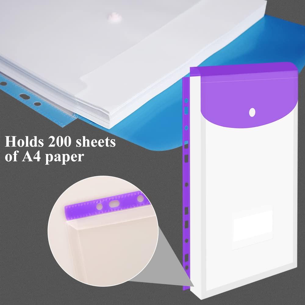 Envelope File Folder, 6 Counts Transparent Snap Closure File Binder, 11 Holes Expandable Pocket Binder Folder for School Home Office