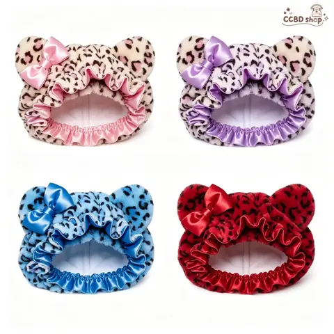Women's Smooth Leopard Print Teddy Ear Satin-Lined Fluffy Plush Ruffle Bow Hair Bonnet, Protective Sleep Wrap for Curly Natural Hair, Haircare Accessory
