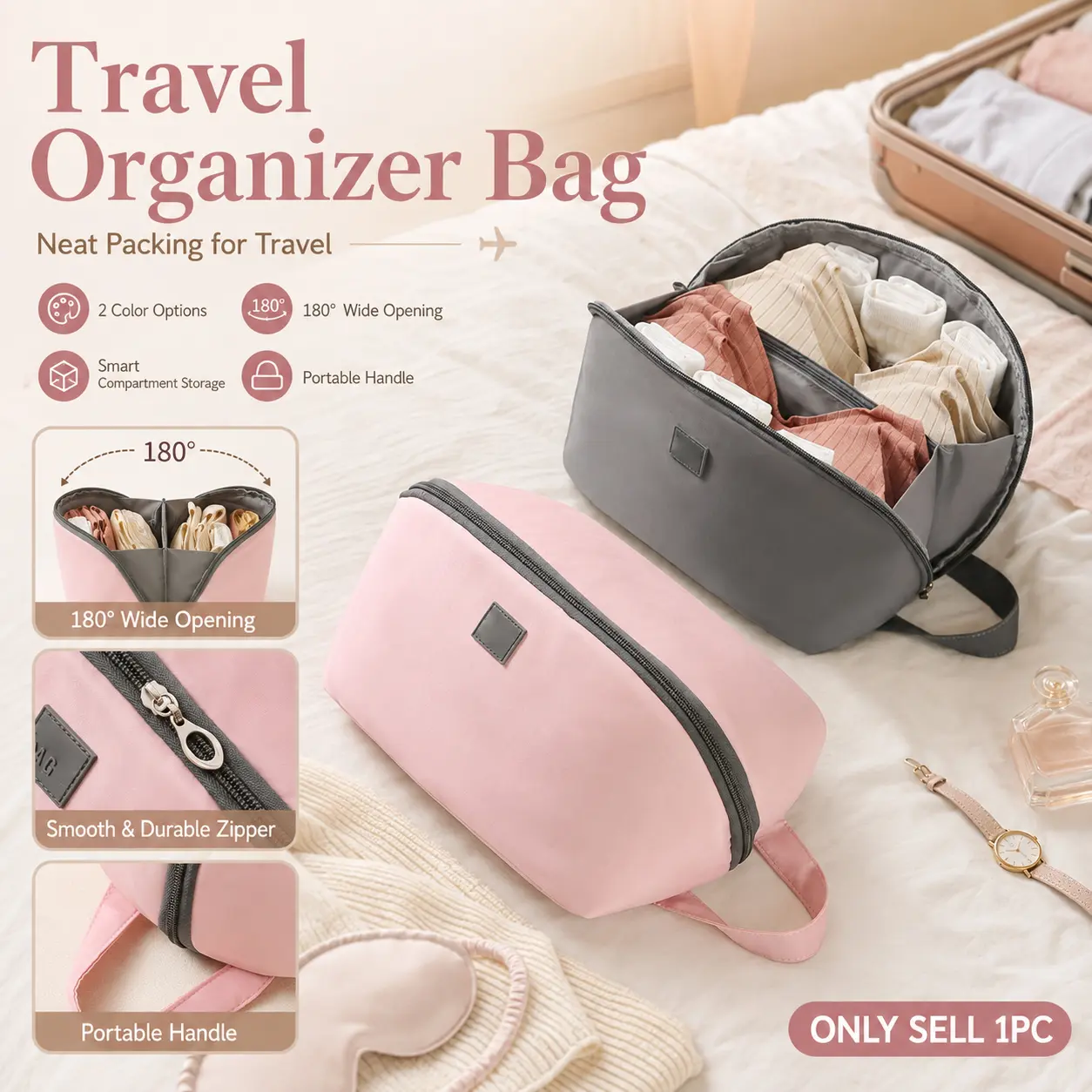 3 in 1 Underwear Storage Bag Travel Organizer, Large Capacity Bra Organizer Case with Multiple Compartments for Lingerie, Socks, Cosmetics and Personal Items, Portable Clothing Storage Bag for Women,for Travel, Business Trips and Daily Home Use