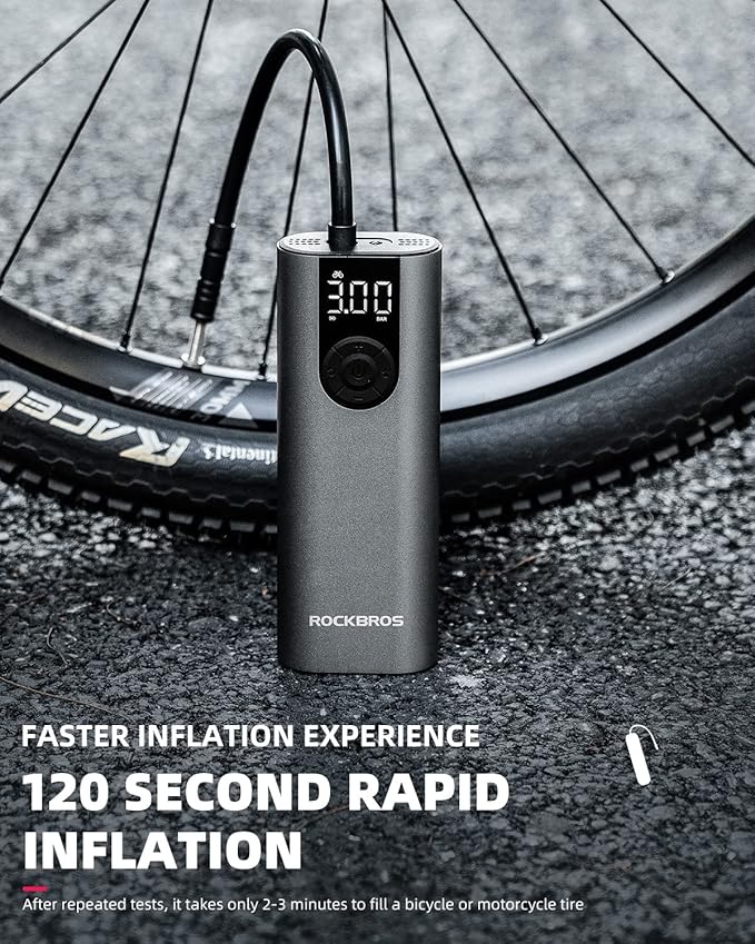 ROCKBROS Portable Air Pump 150PSI Mini Electric Tire Pump Inflator 5 Modes Cordless Air Compressor with 2 * 2600 mAh Rechargeable Lithium Battery Bike Motorcycle Car Tire Pump with LED Light Balls ROCKBROS Portable Air Pump 150PSI Mini Electric Tire Pump Inflator 5 Modes Cordless Air Compressor with 2 * 2600 mAh Rechargeable Lithium Battery Bike Motorcycle Car Tire Pump with LED Light Balls