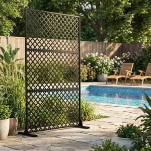 Garvee Black Metal Privacy Screen Outdoor 72"×47", Freestanding Louvered Privacy Fence for Patio Balcony Yard,6 ft Tall Galvanized Steel Outdoor Privacy Panels