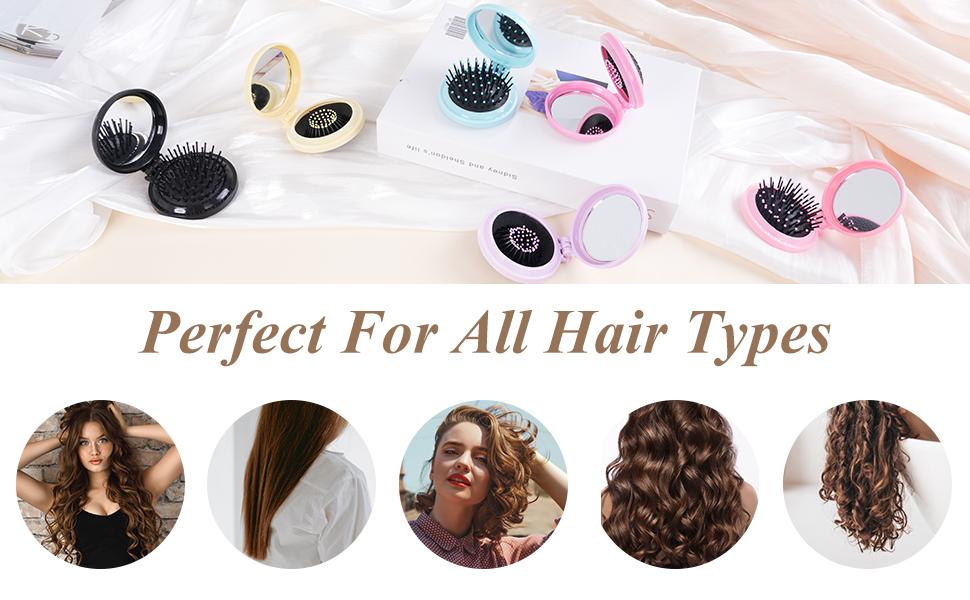 6 Pcs Mini Hair Brush, Compact Travel Hair Brush, Portable Travel Brushes for Hair with Makeup Mirror, Round Hair Massage Comb for Women Girls, 6 Colors