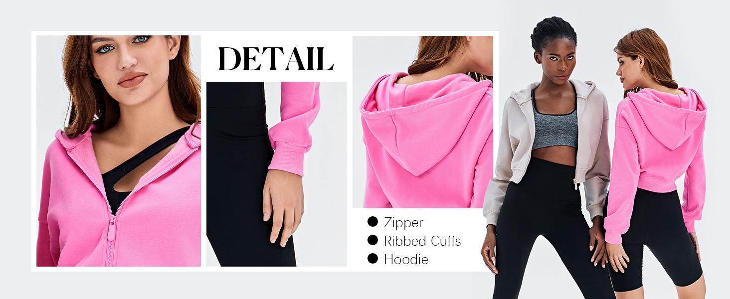 Fisoew Women's Cropped Zip Up Hoodie Sweatshirts Long Sleeve Casual Loose Y2K Pullover Tops Clothes Womenswear comfort hoodies SpringStatements