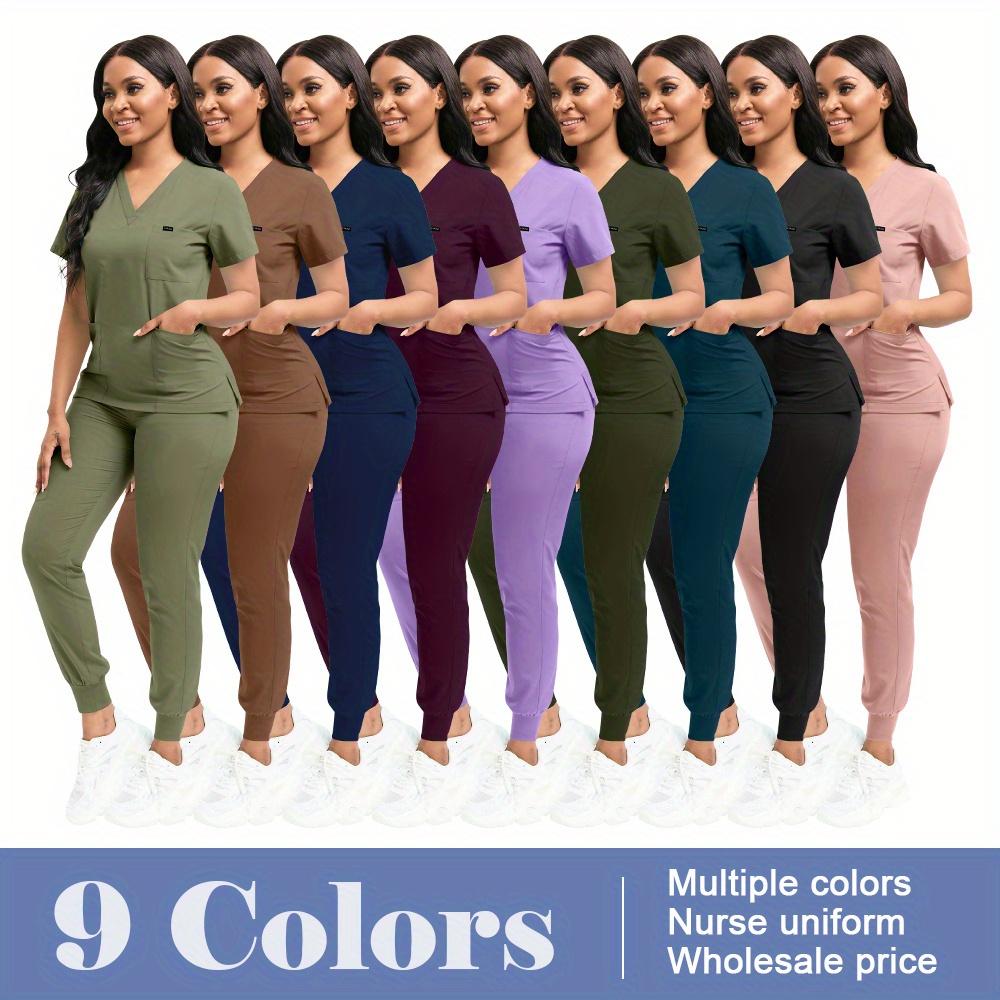 Comfortable Leisure Care Center Daily Practical Work Clothes Set Solid Color Breathable Nursing Scrubs Women Uniforms Elasticity Pet Clinic Nurse Workwear Doctor Thin Uniform