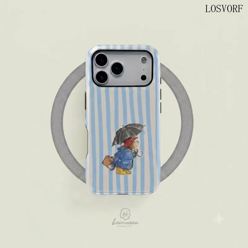 LOSVORF Magnetic Wireless Charging-Compatible Paddington Bear Illustration Smartphone Case - 1PC Rugged Shockproof 2-in-1 Casing for Handheld Devices: iPhone 17/16/15/14/13 Pro Max, Samsung Galaxy S25/S24/S23 Ultra (Holiday Gift for Protection Needs)