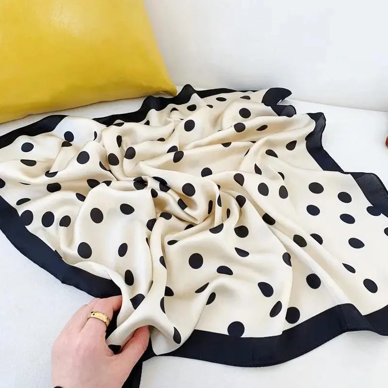 Women's 70x70cm Square Soft Plush Silk Satin Neck Scarf - Casual Use, Dot Print, Multi-Functional Accessory for Hair, Bags (Unisex Wear Option)