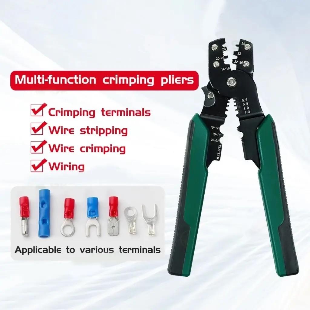Professional Wire Crimping Tool, Multifunctional Durable Carbon Steel Pliers for Cutting Stripping Crimping 26-10 AWG Wires, Wirecutters, Hand Tools