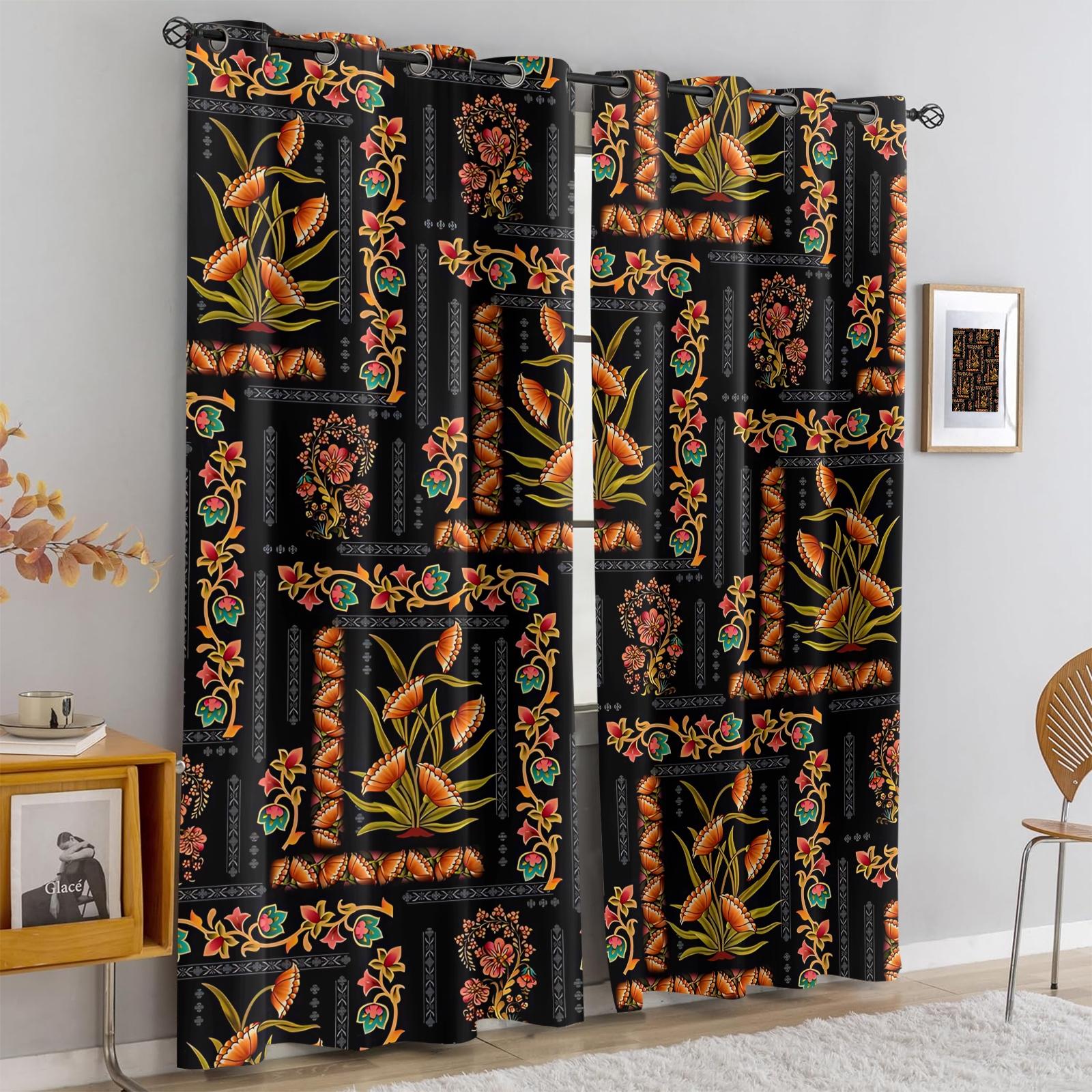 2 Panels Boho Paisley Print Blackout Curtains, Vintage Ethnic Style Darkening Grommet Window Drapes, HD Digital Print, Soft Durable & Light Blocking, Perfect for Bedroom, Living Room, Dorm & Studio Home Decor