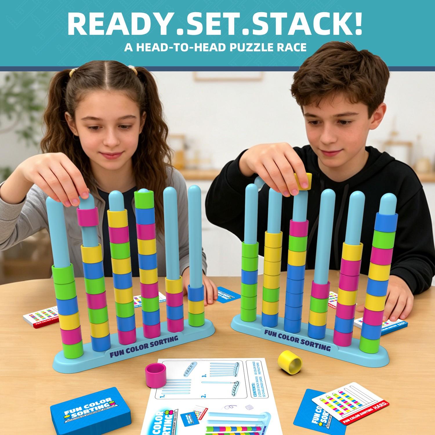 Fast-Paced Color Stacking Puzzle Game-Challenge 50 Logic Puzzles Ultimate Giant Matching Brain Teaser Strategy Game for Kids&Family，Indoor Outdoor Family Board Game,STEM Sensory Toys for Kids Problem Solving, Travel Party Gifts for Kids Ages 6+ Boys Girls