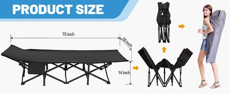 DoCred Camping Cot with Mattress, Heavy Duty Folding Bed Cot, XXL Portable Bed w/ Carry Bag for Outdoor Camping, Guest, Office Nap, Travel