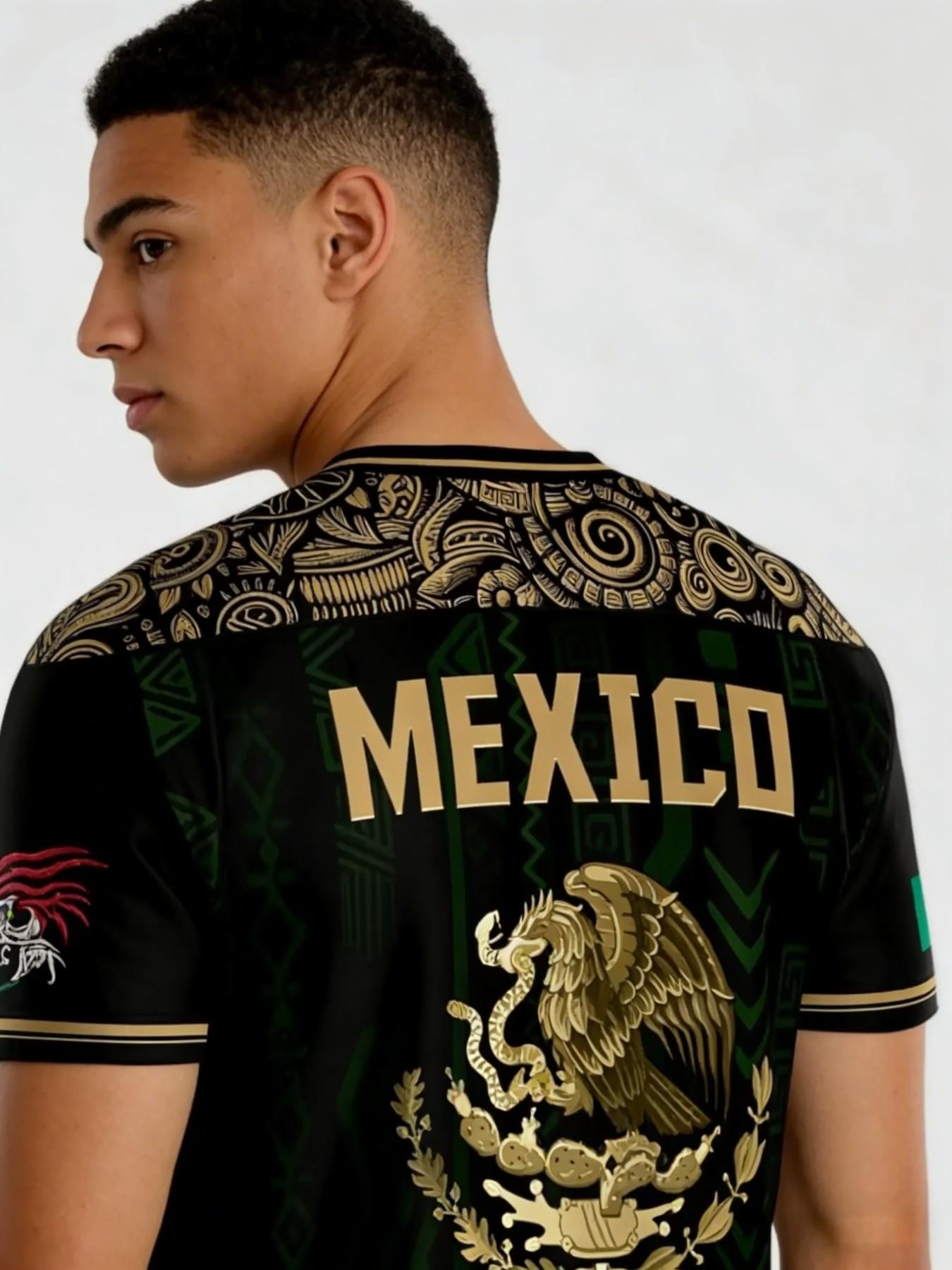 Men's Summer Short Sleeve T-Shirt, Mexican Tourism Cultural Souvenir, Dark Pattern Round Neck, Outdoor Casual Fashion Print