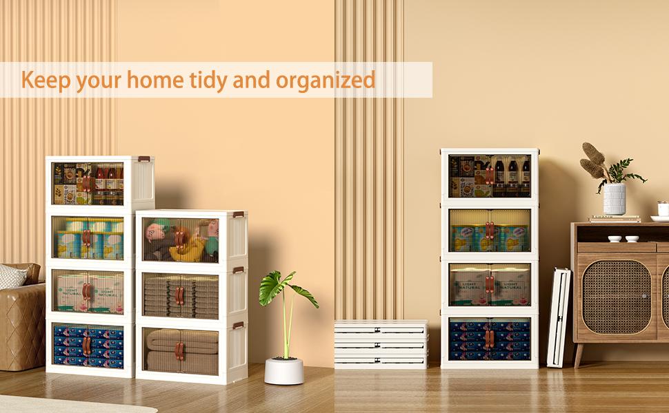 NLDD Stackable Storage Bins with Lid, Foldable Multifunctional Organizer, Folding Storage Box with Doors, Plastic Collapsible Storage Containers Open Front, Used in Living Room,Bedroom,Bathroom NLDD Stackable Storage Bins with Lid, Foldable Multifunctional Organizer, Folding Storage Box with Doors, Plastic Collapsible Storage Containers Open Front, Used in Living Room,Bedroom,Bathroom