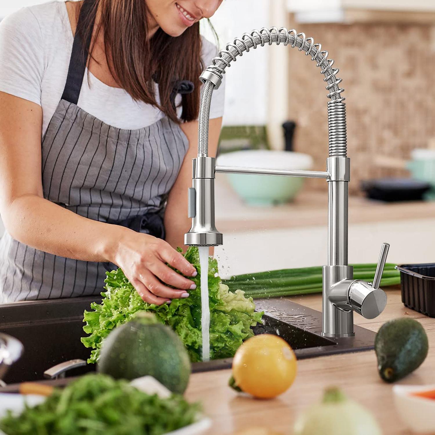 PHANCIR Modern Kitchen Faucet with Pull Down Sprayer Brushed Nickel Single Handle Compact Design Suitable for 1 or 3 Holes Fixtures