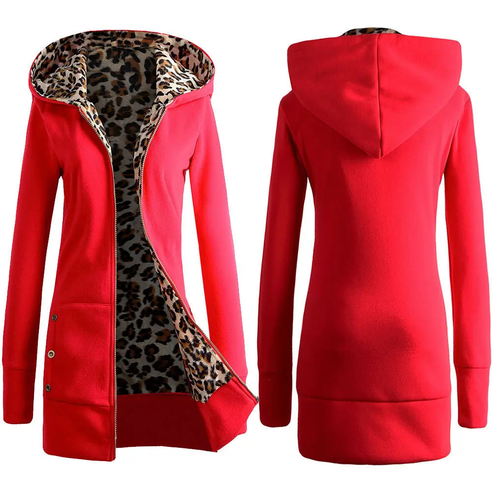2026 New Ladies Thick Fleece Lined Leopard Hooded Sweatshirt, Plus Size Winter Jacket