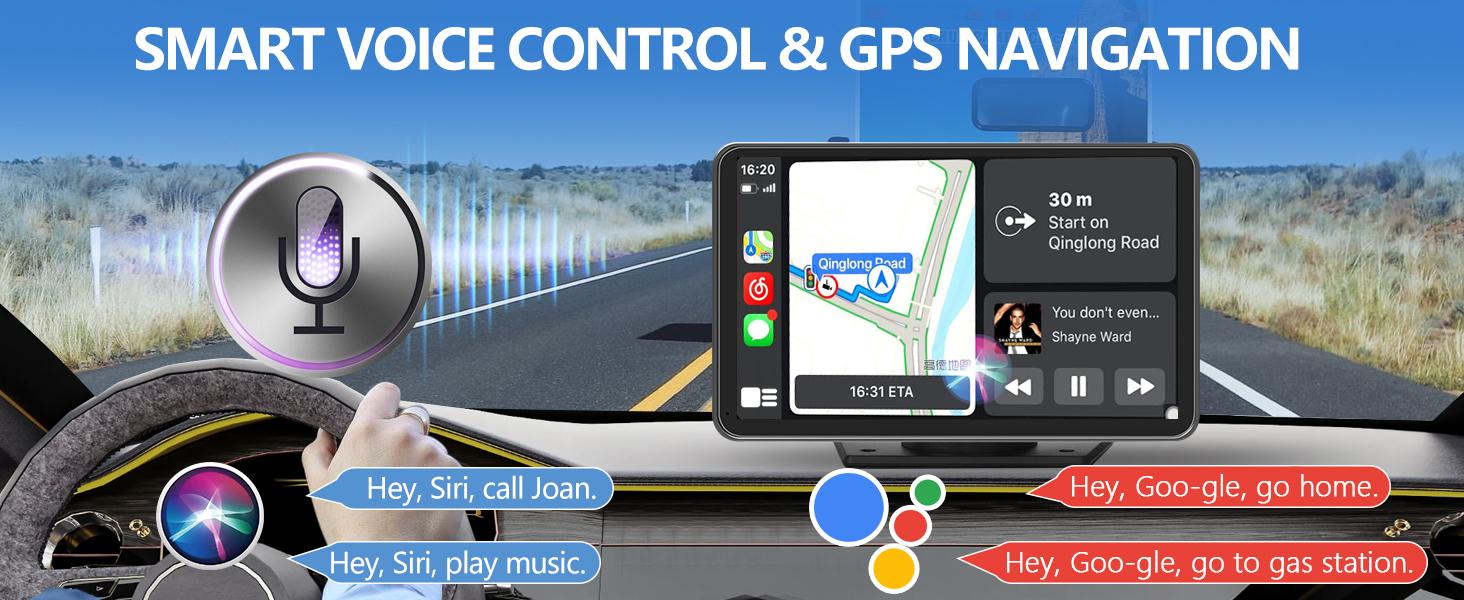 【PASLDA】Portable Wireless Carplay Car Stereo, 7" HD Touchscreen for Car with Apple CarPlay & Android Auto with Backup Camera/Mirror Link/Voice Control/Bluetooth/GPS/AUX for All Vehicles,car accessories