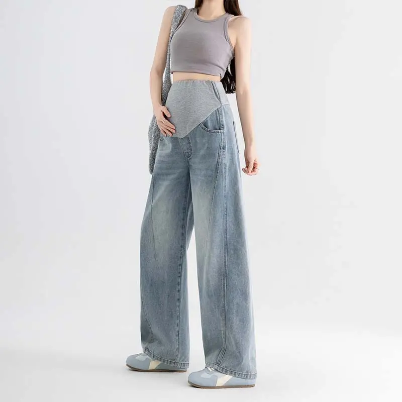Maternity jeans, spring and autumn wide-leg pants, export maternity pants, one piece
