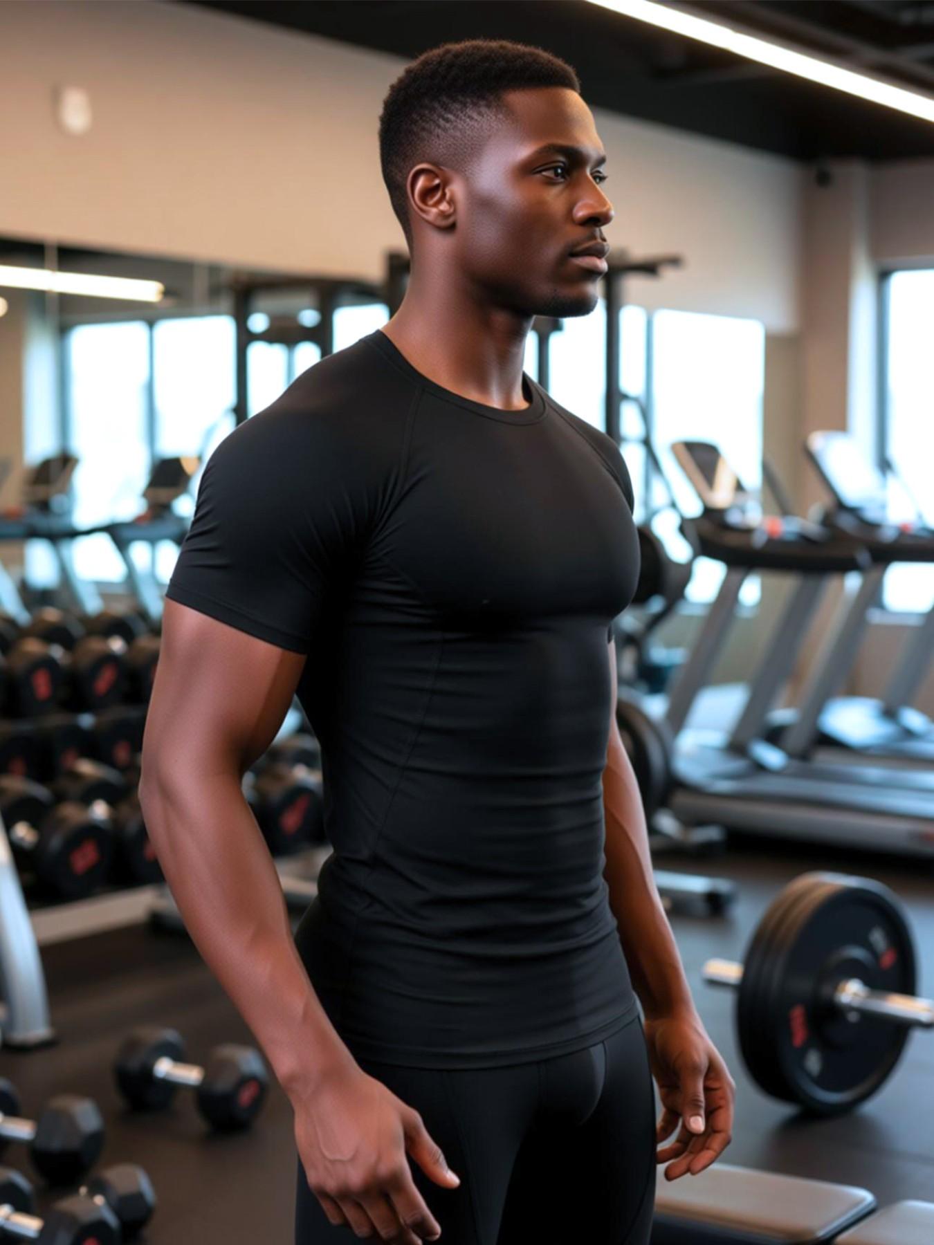 Men's 2-Pack Compression Sports T-Shirts, Fitness Running Tops, Breathable Moisture-Wicking Fabric, Boyfriend Style, Outdoor Running Basketball Cycling Gym Workout Casual Wear, Compression Sports Tee