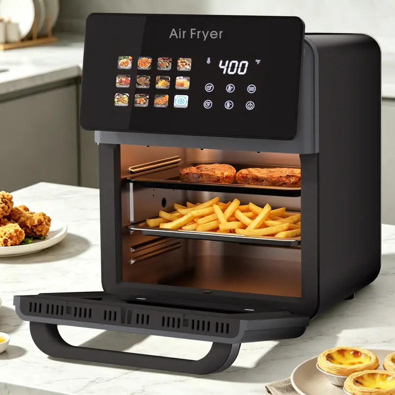 ABOVEMOON 10QT Oilless Air Fryer Oven - Household Appliances, Multifunction Smart Convection Oven, 12 Modes, Glass Window, Fryer Liners, Removable Door, Black Kitchen Countertop Appliance