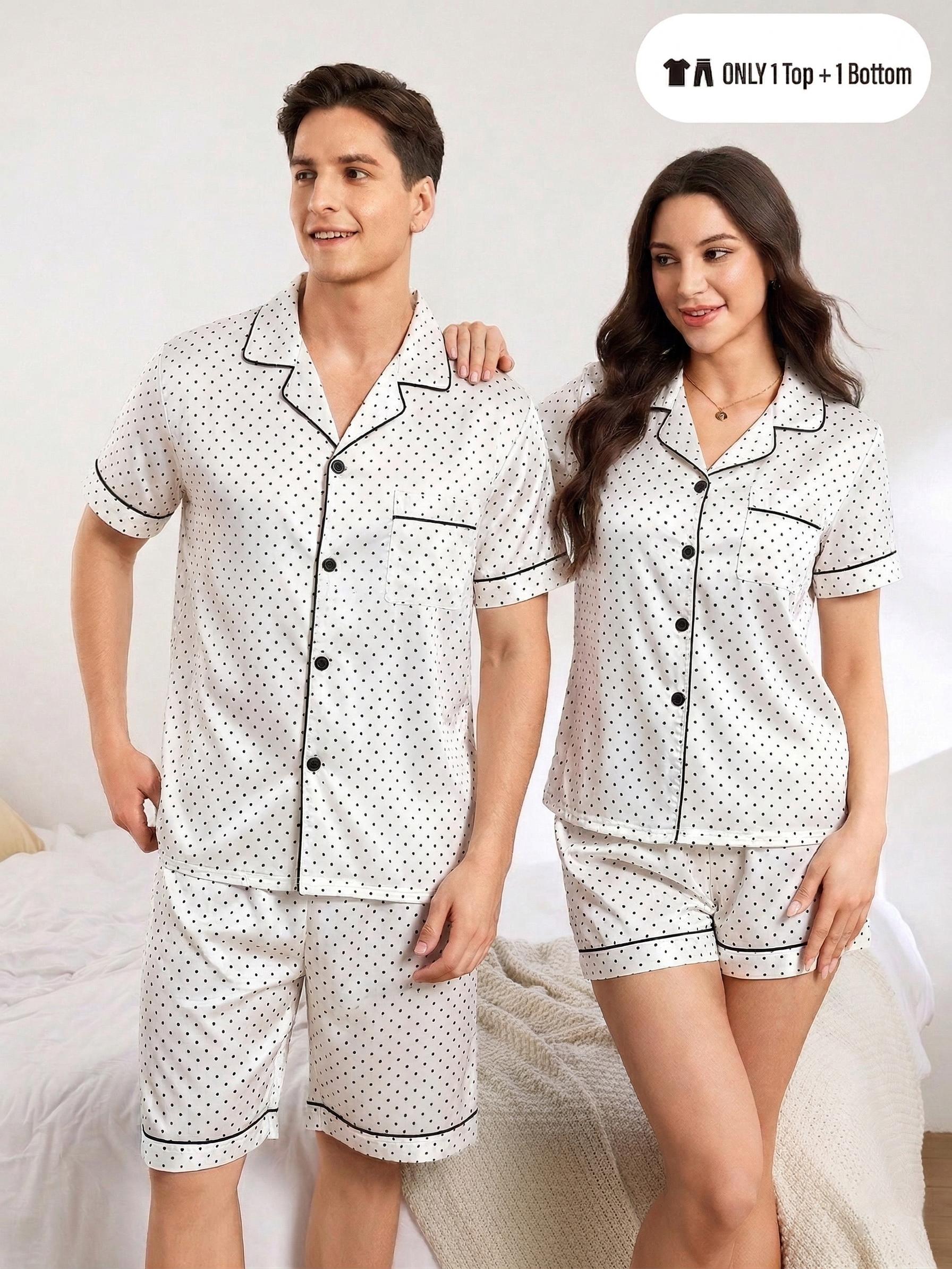 Couple Casual Sleepwear Set, Two-Piece Short Sleeve + Shorts, Ice Silk Comfortable Home Wear, Summer Thin for Men and Women