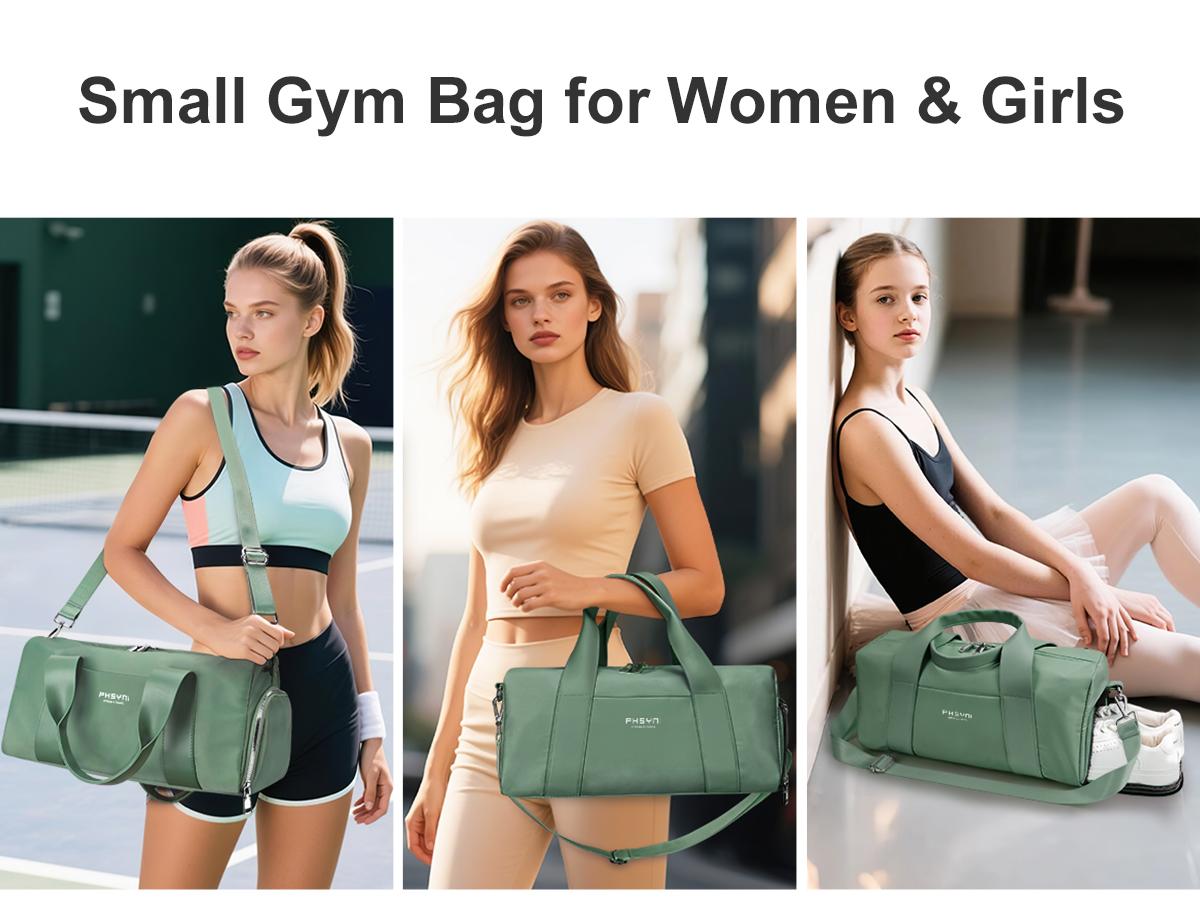 Small Gym Bag for Girls Kids,Sport Duffle Bag for Women Fitness Workout, Travel, Dance, Ballet, Swim with Shoes Compartment & Waterproof Pocket,Easy Carrying Pu Leather Handle (16"-Small)