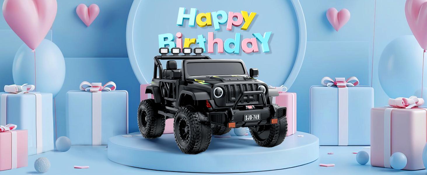 12V-24V Ride on Truck Car 1- 2 Seater Ride Kids Electric Car - 7Ah Large Battery Kids Electric Vehicles with Remote Control, 4WD Kids Jeep 3 Speeds LED Lights, Horn, Music for Kids Aged Black