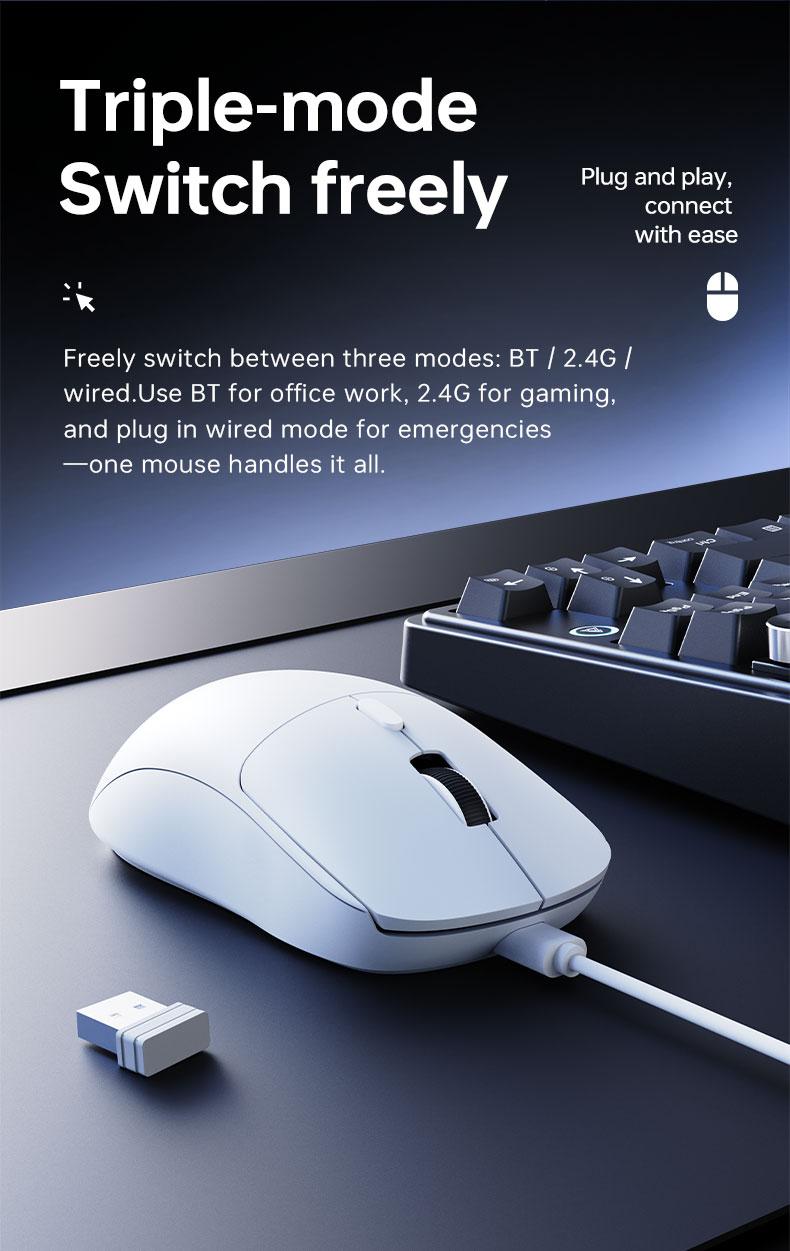 AJAZZ NJ07 Wireless Game Mouse Soft Tone Buttons 1k Hz Rate of Return 2.4G+Wired+BT Six Gear DPI Adjustment 12800 Lightweight 67g Multi-system Support for E-sports and Office, Pc Accessories Gaming