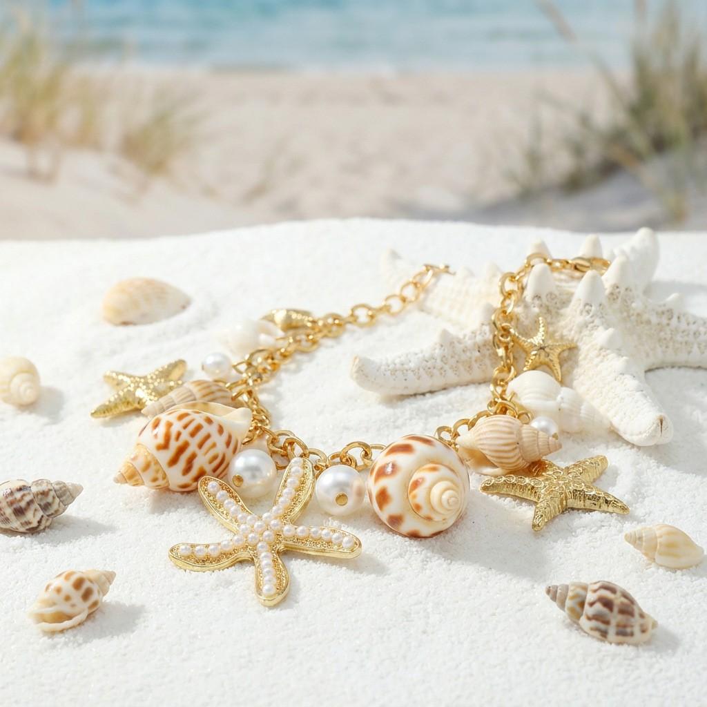 Summer Beach Women's Jewelry Set, Shell Starfish Necklace, Anklet, Bracelet, Earrings, Crochet Scarf Waist Chain, Vacation Beach