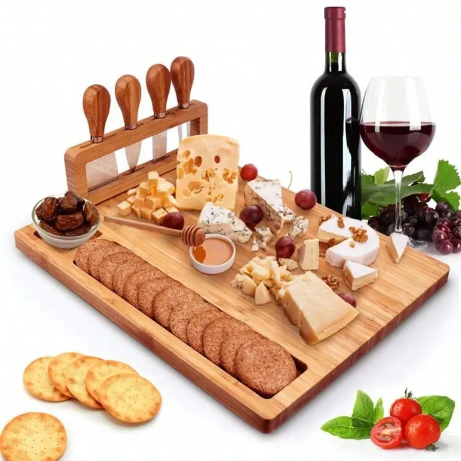 Bamboo Cheese Board And Charcuterie BoardsSet & Serving Tray For Meat, And Wine - Birthday GiftsFor Women, Wedding Gifts For Couples 2026, BridalShower, Housewarming Gifts New Home