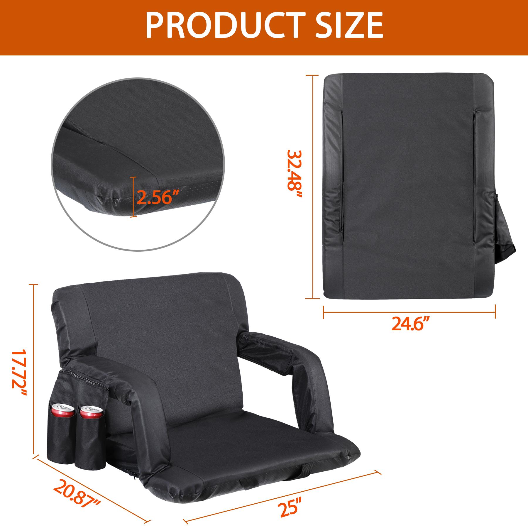 Zeny 25-in Extra Wide Stadium Seat Chair 6 Reclining Positions Padded Foldable for Bleacher Black/Red/Blue Portable Outdoor Seating with Storage Pockets