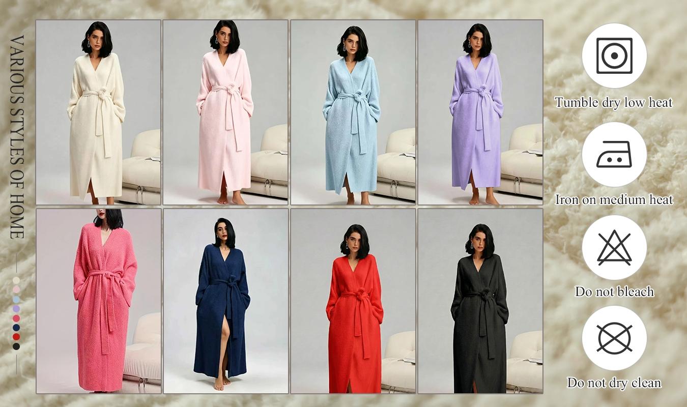【COZY Soft Plush Feel】Women's Solid Color Thickened Thermal Lined Long Sleeve Drop Shoulder Bathrobe, Oversize Loose Casual Soft Comfortable Thermal Warm Pocket Belted V Neck Dressing Gown for Women, Ladies Sleepwear for Winter 【COZY Soft Plush Feel】Women's Solid Color Thickened Thermal Lined Long Sleeve Drop Shoulder Bathrobe, Oversize Loose Casual Soft Comfortable Thermal Warm Pocket Belted V Neck Dressing Gown for Women, Ladies Sleepwear for Winter