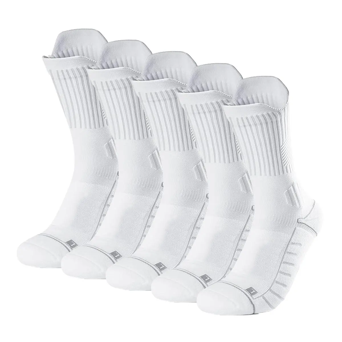 Sohochic 5-Pair Solid Plain Nylon Knit Compression Crew Socks - Anti-Blister Moisture Wicking for Running/Hiking, Athletic Wear, Hand Wash Recommended
