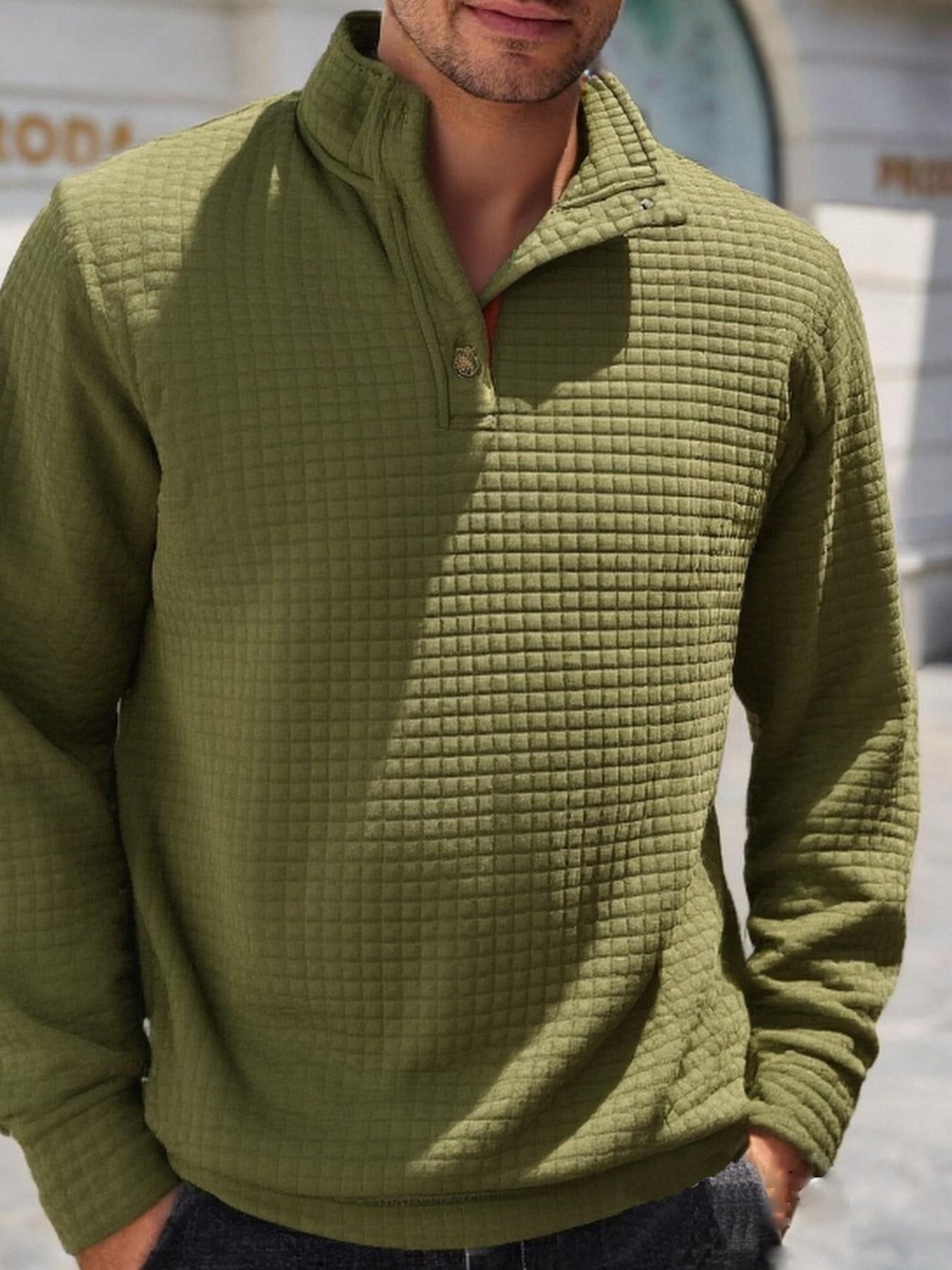Men's Textured Mesh Knit Quarter-Zip Sportswear, Casual Henry Top with Snap Buttons, Comfortable and Stylish Men's Apparel