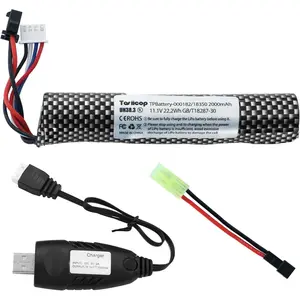 11.1V 2000mAh Airsoft Gel Blaster Battery with Mini Tamiya to SM2P Plug Rechargeable Charger Cable for Water Bead Splatter Ball Replacement 1 Pack